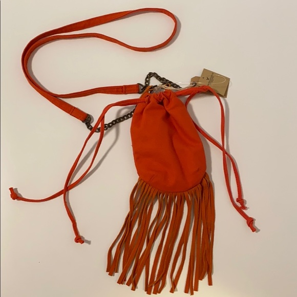 Coral canvas and suede fringe bag - Picture 2 of 8